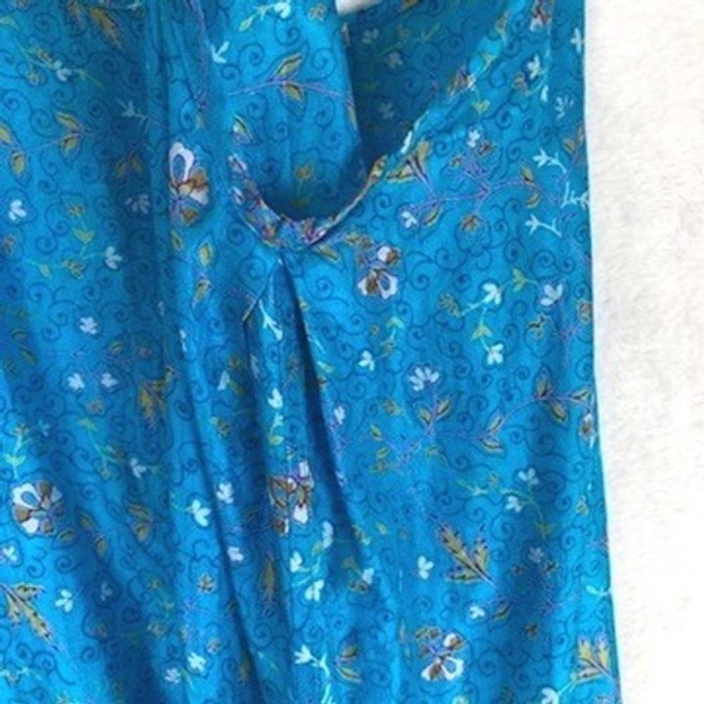 MATTA 100% Silk Maxi Slip Dress Sz S Blue Floral Side Slit Luxe Lightweight - Picture 8 of 12